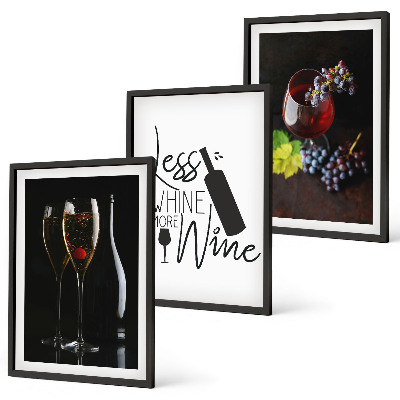 Set tablouri pentru dormitor Pahare de vin cu struguri și inscripție