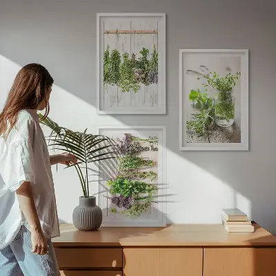 Set de tablouri pentru dormitor cu model plante aromatice pentru bucătărie