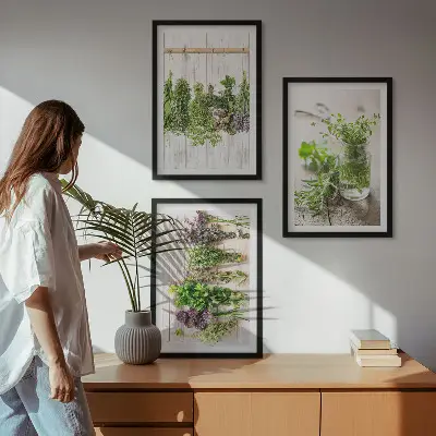 Set de tablouri pentru dormitor cu model plante aromatice pentru bucătărie