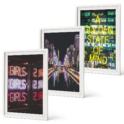 Set tablouri pentru dormitor cu design semne neon înfățișând un râu noaptea