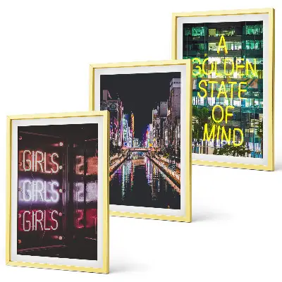 Set tablouri pentru dormitor cu design semne neon înfățișând un râu noaptea