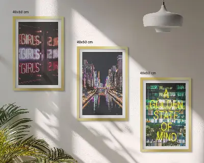 Set tablouri pentru dormitor cu design semne neon înfățișând un râu noaptea