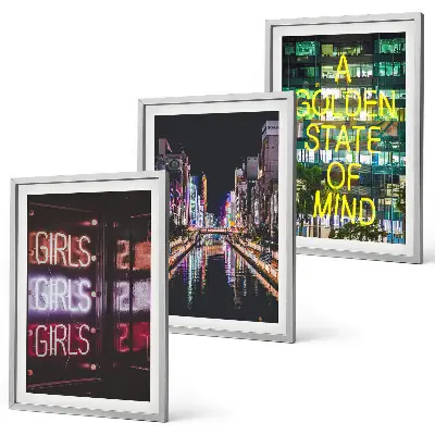 Set tablouri pentru dormitor cu design semne neon înfățișând un râu noaptea