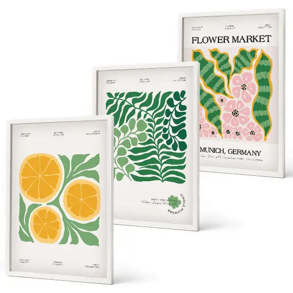 Set de tablouri decorative cu motive pastelate reprezentând fructe și plante