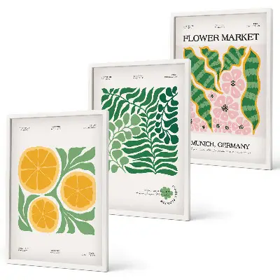 Set de tablouri decorative cu motive pastelate reprezentând fructe și plante