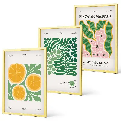 Set de tablouri decorative cu motive pastelate reprezentând fructe și plante
