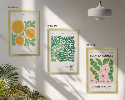 Set de tablouri decorative cu motive pastelate reprezentând fructe și plante