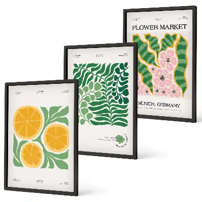 Set de tablouri decorative cu motive pastelate reprezentând fructe și plante