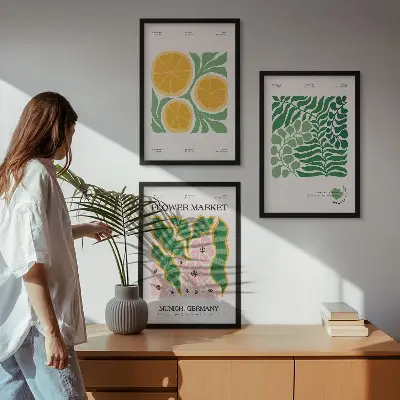 Set de tablouri decorative cu motive pastelate reprezentând fructe și plante
