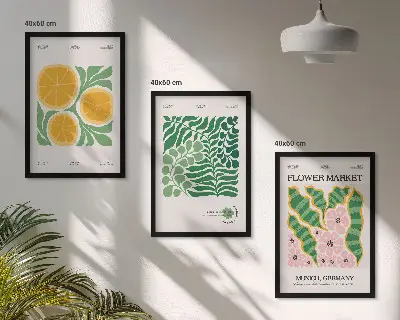 Set de tablouri decorative cu motive pastelate reprezentând fructe și plante