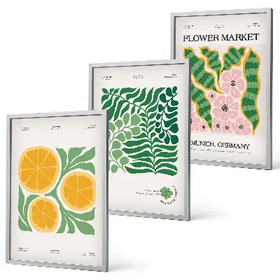 Set de tablouri decorative cu motive pastelate reprezentând fructe și plante