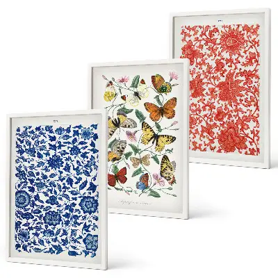 Set de tablouri pentru dormitor cu ornamente vintage reprezentând flori și fluturi