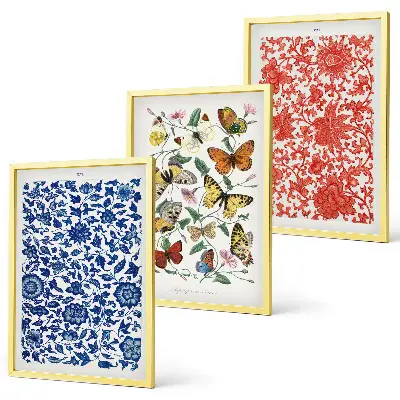 Set de tablouri pentru dormitor cu ornamente vintage reprezentând flori și fluturi