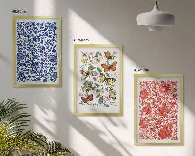Set de tablouri pentru dormitor cu ornamente vintage reprezentând flori și fluturi