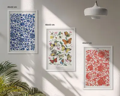 Set de tablouri pentru dormitor cu ornamente vintage reprezentând flori și fluturi