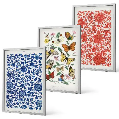 Set de tablouri pentru dormitor cu ornamente vintage reprezentând flori și fluturi