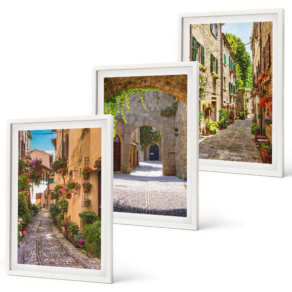Set tablouri decorative Arhitectură cu flori de străzi italiene