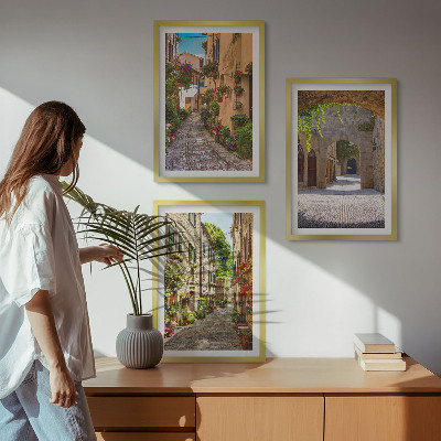Set tablouri decorative Arhitectură cu flori de străzi italiene