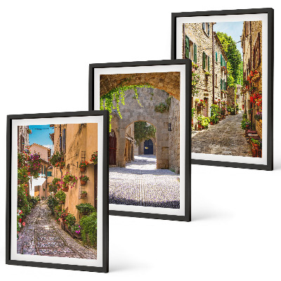 Set tablouri decorative Arhitectură cu flori de străzi italiene