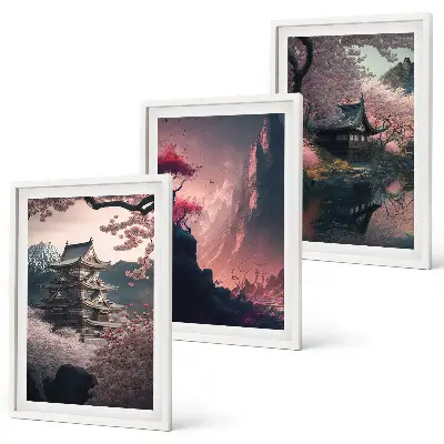 Set de tablouri decorative cu peisaje fantastice ale munților Japoniei