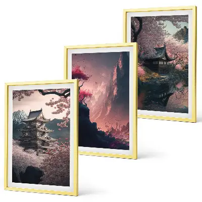 Set de tablouri decorative cu peisaje fantastice ale munților Japoniei