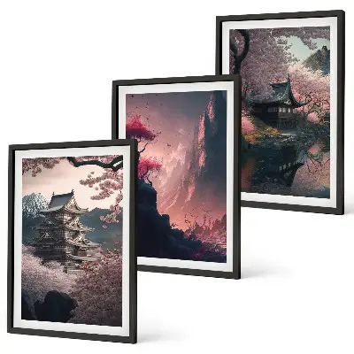 Set de tablouri decorative cu peisaje fantastice ale munților Japoniei