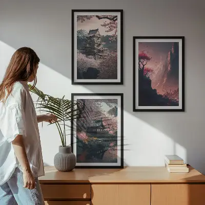 Set de tablouri decorative cu peisaje fantastice ale munților Japoniei