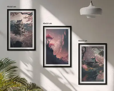 Set de tablouri decorative cu peisaje fantastice ale munților Japoniei