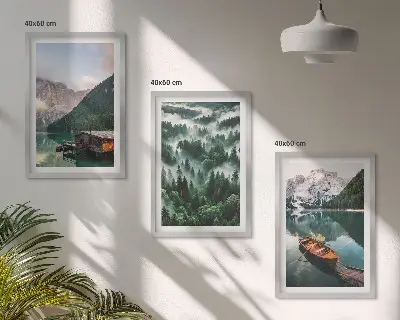 Set de tablouri pentru dormitor lac de munte cu barcă, pădure și ceață