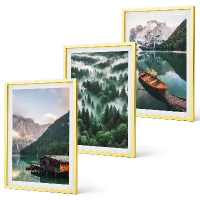 Set de tablouri pentru dormitor lac de munte cu barcă, pădure și ceață
