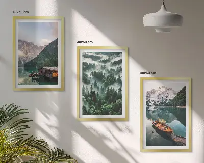 Set de tablouri pentru dormitor lac de munte cu barcă, pădure și ceață