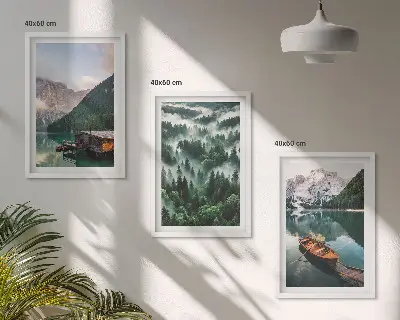 Set de tablouri pentru dormitor lac de munte cu barcă, pădure și ceață