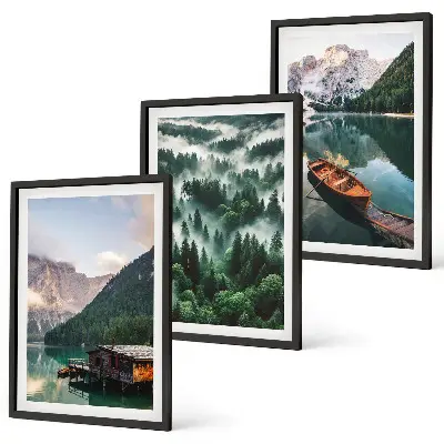 Set de tablouri pentru dormitor lac de munte cu barcă, pădure și ceață