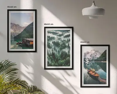 Set de tablouri pentru dormitor lac de munte cu barcă, pădure și ceață