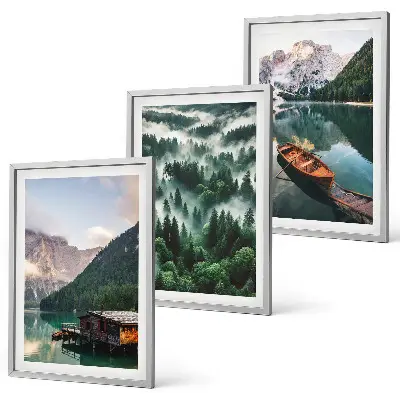Set de tablouri pentru dormitor lac de munte cu barcă, pădure și ceață
