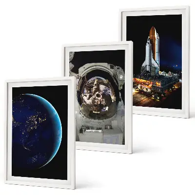 Set tablouri pentru dormitor cu rachetă, astronaut și planetele Pământ și Marte