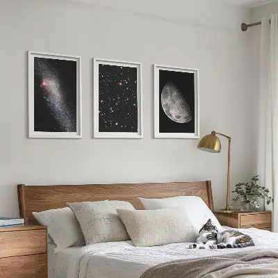 Set tablouri decorative cu galaxii spațiale, stele și lună