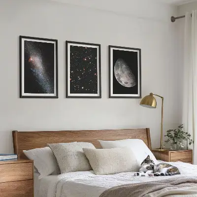 Set tablouri decorative cu galaxii spațiale, stele și lună