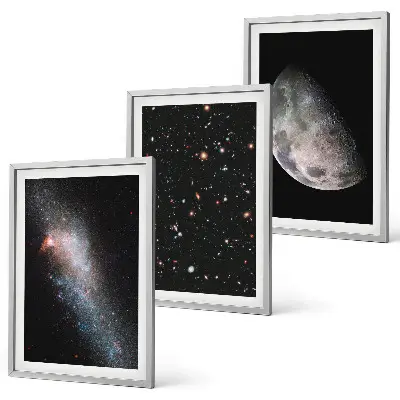 Set tablouri decorative cu galaxii spațiale, stele și lună