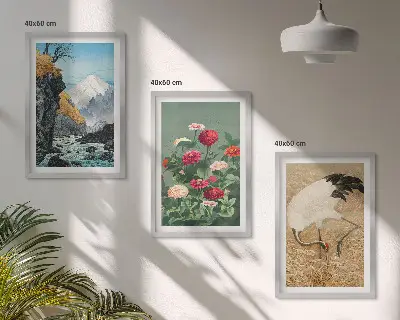 Set tablouri decorative cu peisaj montan, flori de râu și macarale