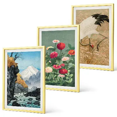 Set tablouri decorative cu peisaj montan, flori de râu și macarale