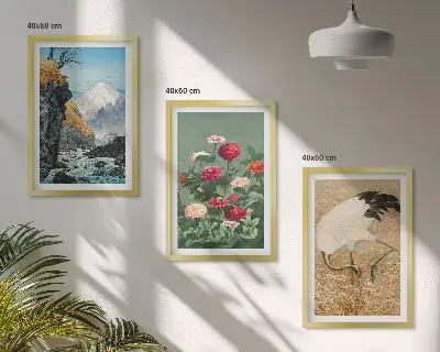 Set tablouri decorative cu peisaj montan, flori de râu și macarale