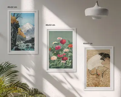 Set tablouri decorative cu peisaj montan, flori de râu și macarale