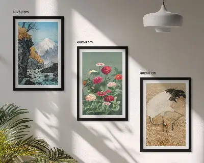 Set tablouri decorative cu peisaj montan, flori de râu și macarale