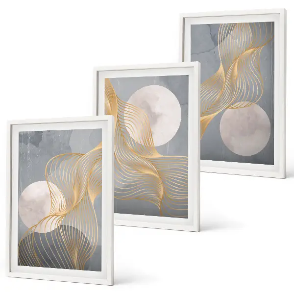 Set tablouri pentru dormitor cu modele abstracte reprezentând valuri și cercuri