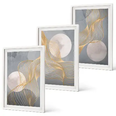 Set tablouri pentru dormitor cu modele abstracte reprezentând valuri și cercuri