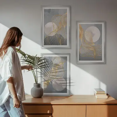 Set tablouri pentru dormitor cu modele abstracte reprezentând valuri și cercuri