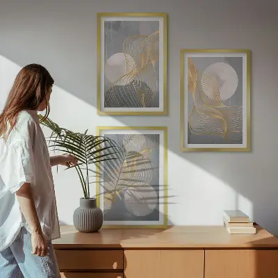 Set tablouri pentru dormitor cu modele abstracte reprezentând valuri și cercuri