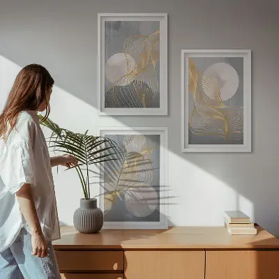 Set tablouri pentru dormitor cu modele abstracte reprezentând valuri și cercuri
