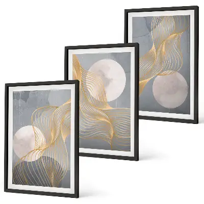 Set tablouri pentru dormitor cu modele abstracte reprezentând valuri și cercuri
